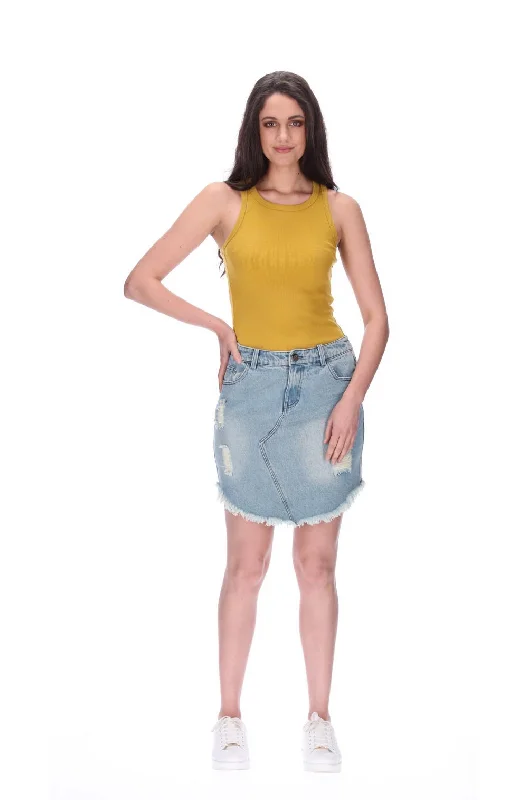 Women's dark wash denim skirts for slimming effect -Emma Blue Denim Skirt