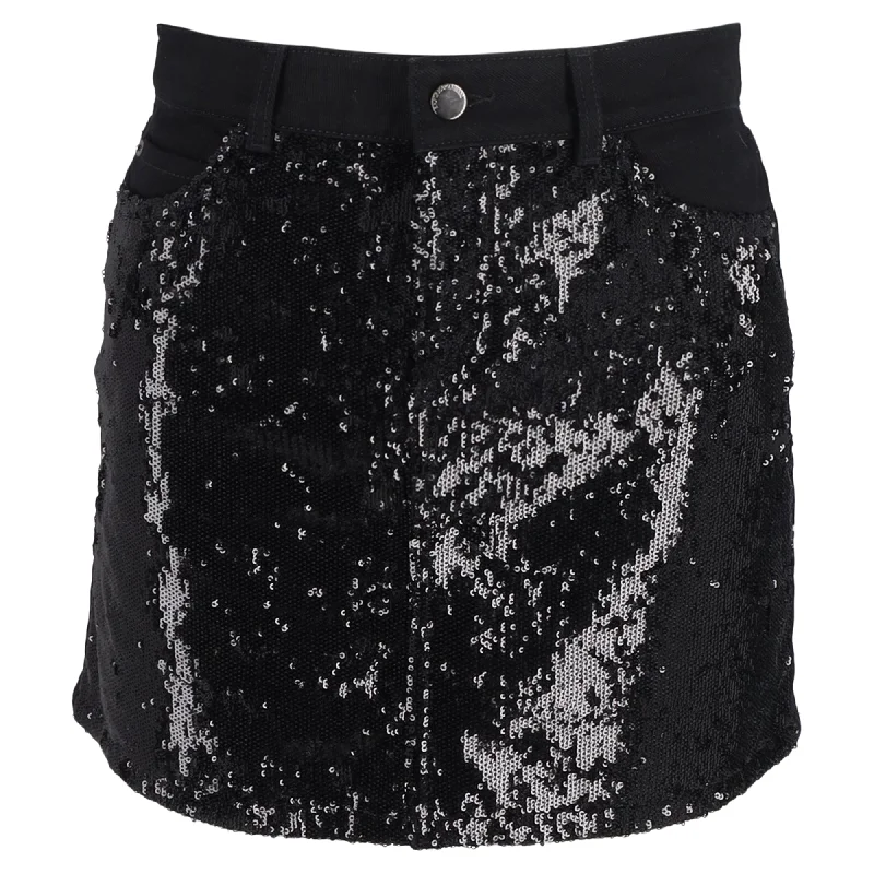 Women's skinny denim skirts for sleek look -Emporio Armani Denim Skirt In Black Sequins