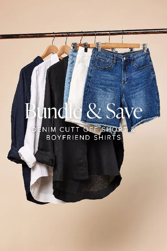 Women's denim shorts for a good choice :The Denim Shorts & Boyfriend Shirt Bundle