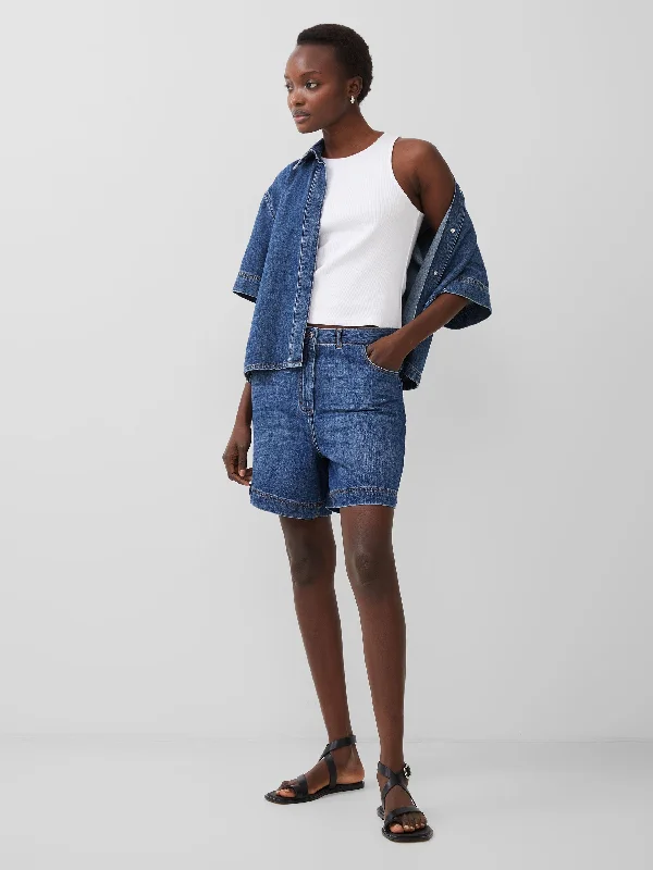 Women's denim shorts with dark denim fits :Finley Denim Shorts