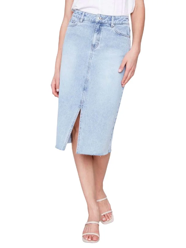 Women's ankle-length denim skirts for relaxed style -Frayed Hem Denim Skirt