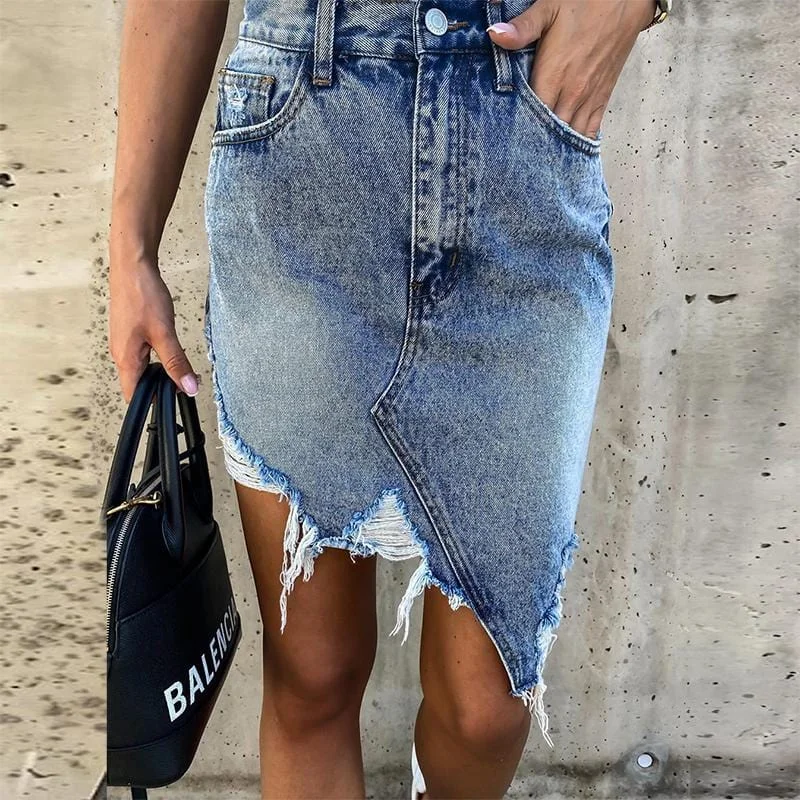Women's denim skirts for family gatherings -Girls High Waisted Denim skirt Summer