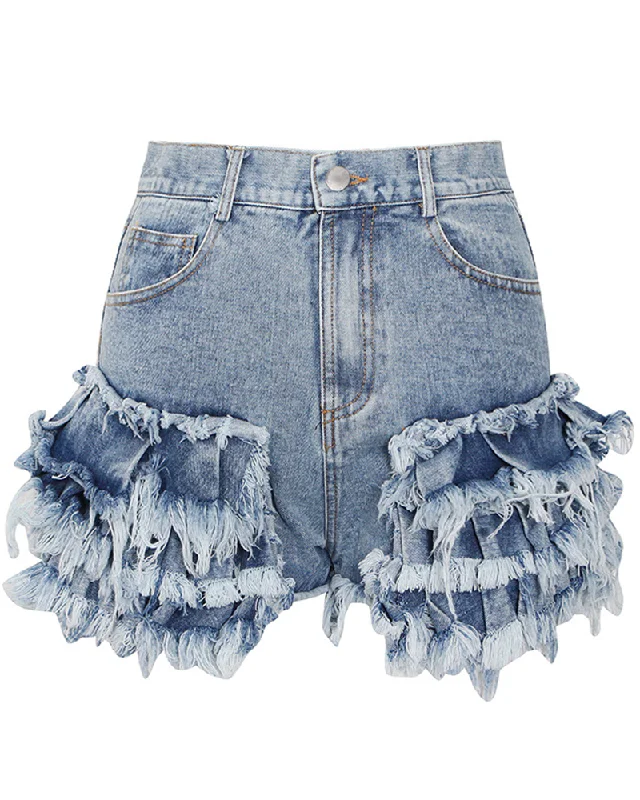Often on new with for sale with discount style to is -High Rise Denim Ruffle Shorts