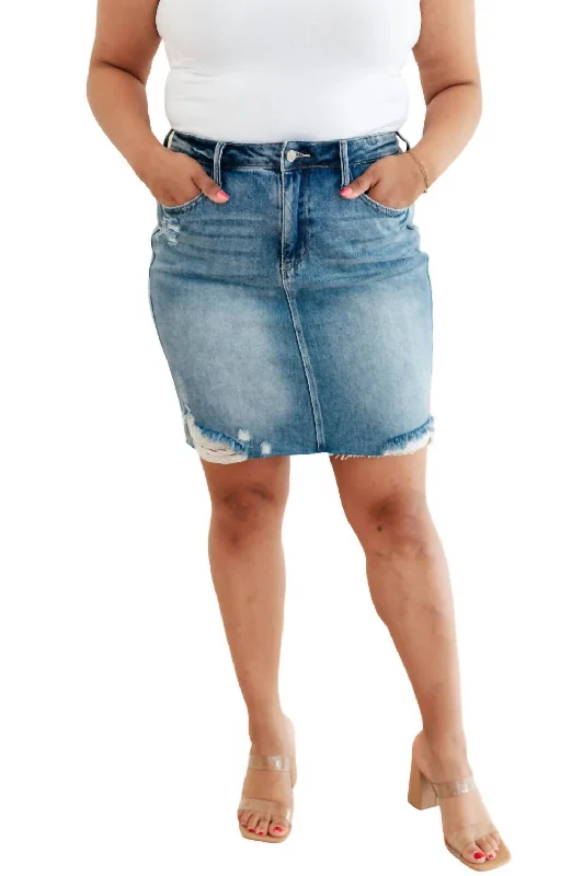 Women's denim skirts for retro 90s look -High Rise Rigid Magic Denim Skirt In Medium Wash
