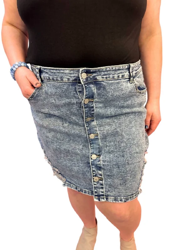 Women's soft wash denim skirts for ultimate comfort -High Waisted Denim Skirt In Acid Wash
