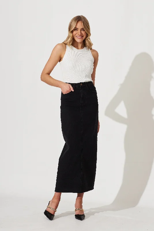 Women's denim skirts for petite body types -Janet Maxi Denim Skirt In Black