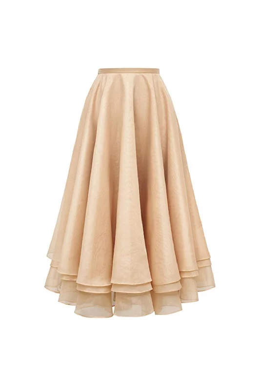 Women's denim skirts with lace trim for feminine look -Jeanne Layered Draped Organdy Midi Skirt