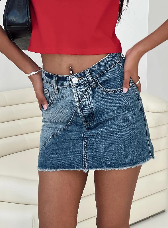 Women's pleated denim skirts for classic preppy style -Jellicoe Spliced Denim Skirt Multi Wash Lower Impact