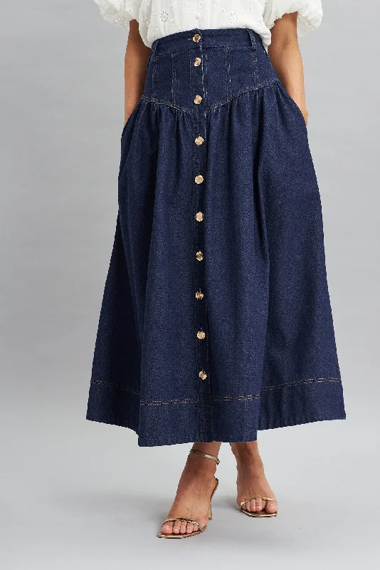 Women's plus size denim skirts for everyday wear -Judith Maxi Denim Skirt In Dark Blue Women's plus size denim skirts for everyday wear -Judith Maxi Denim Skirt In Dark Blue