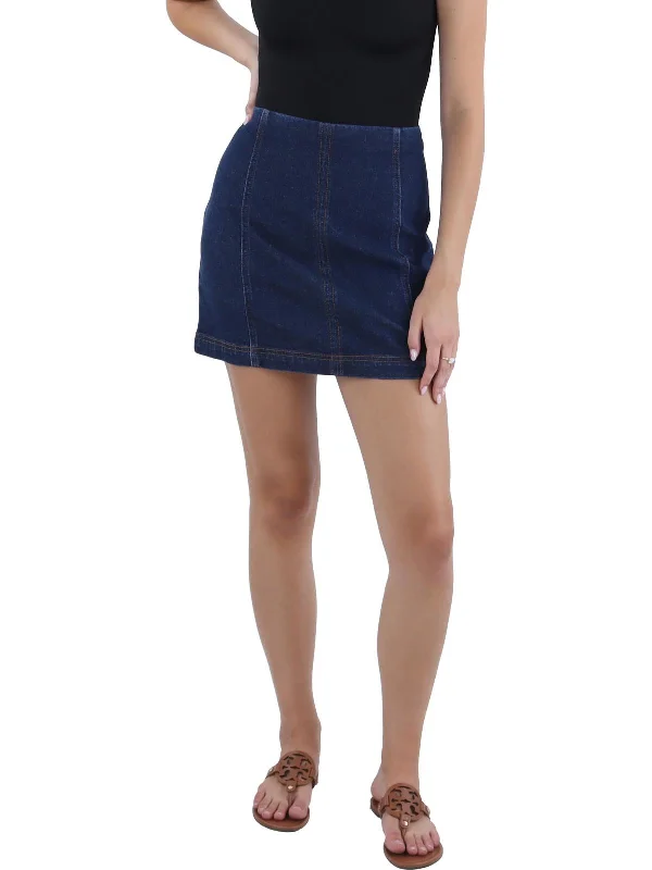 Women's denim skirts for fall outfits -Juniors Womens Mini Solid Denim Skirt