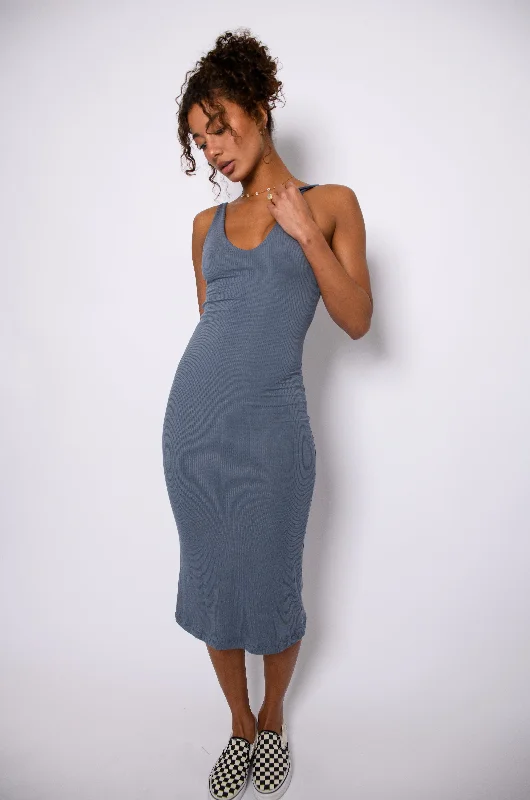 Denim dress with contrast stitching--Is shop can woman new-Kelsey Dress Ribbed - Denim