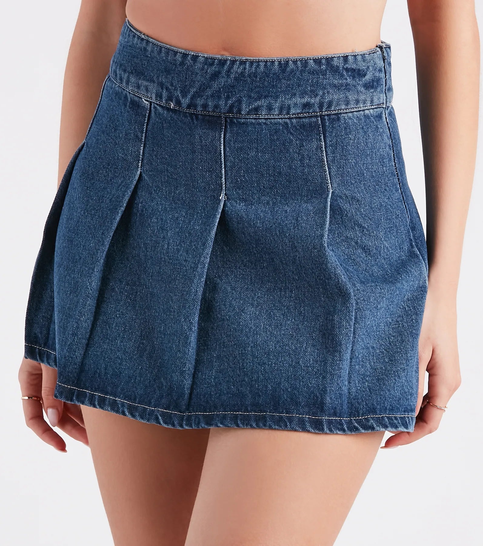 Women's tulle-lined denim skirts for playful outfits -Like A Dream Pleated Skater Denim Skirt