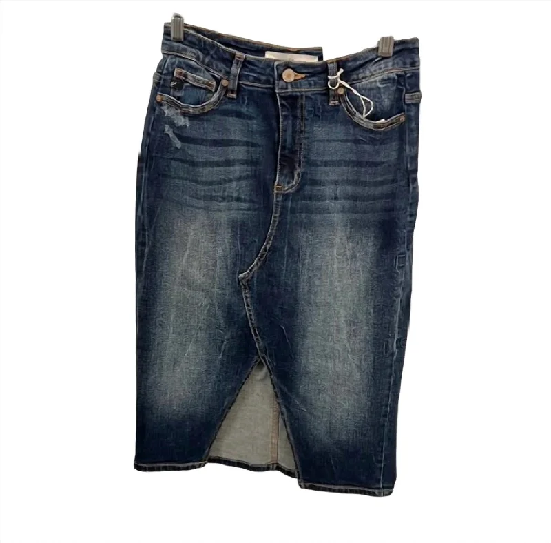 Women's oversized denim skirts for casual and comfortable style -Long Denim Skirt In Dark Wash Women's oversized denim skirts for casual and comfortable style -Long Denim Skirt In Dark Wash