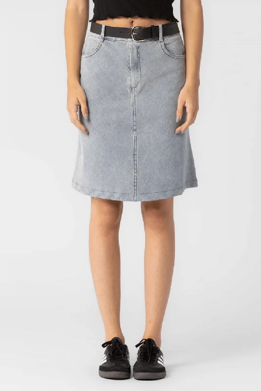 Women's acid-wash denim skirts for retro vibes -Louisa Knee Length Denim Skirt