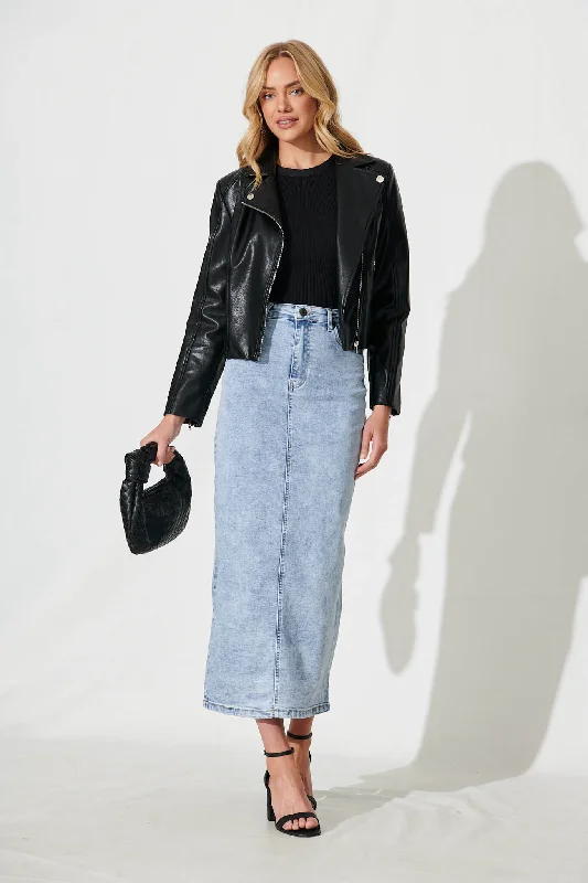 Women's long denim skirts for modest fashion -Mia Maxi Stretch Denim Skirt In Light Blue Wash