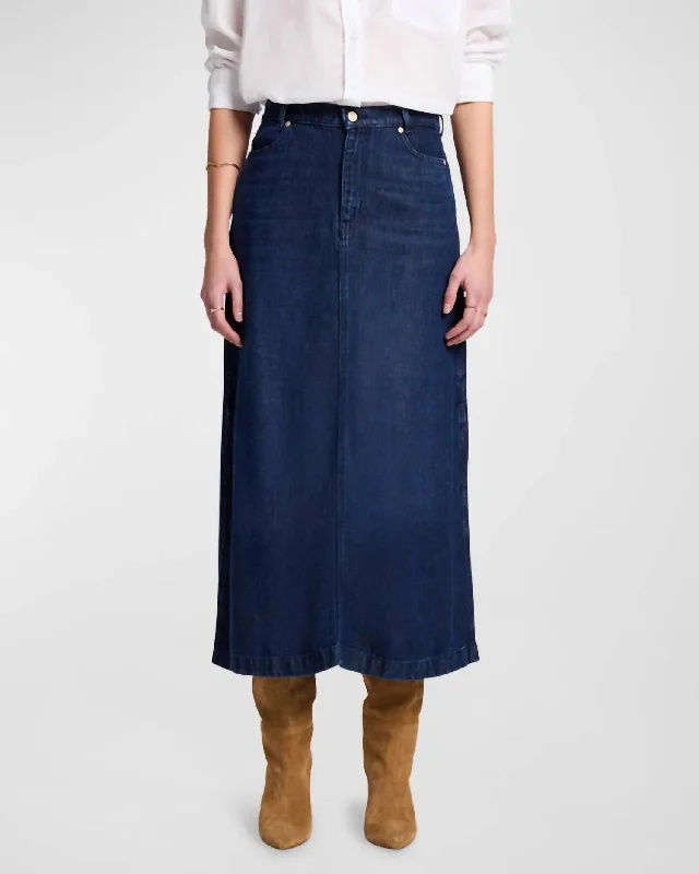 Women's high-waisted denim skirts for comfort -Midi Denim Skirt In Stormy