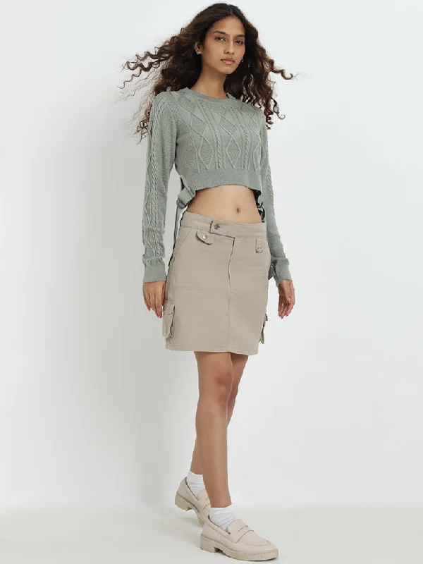 Women's ankle-length denim skirts for relaxed style -Nuon Beige Mid-Rise Denim Skirt Women's ankle-length denim skirts for relaxed style -Nuon Beige Mid-Rise Denim Skirt