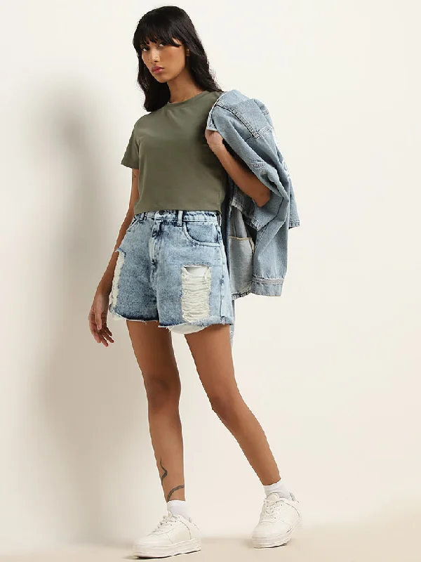 Is plus the and 2025 is denim :Nuon Blue Ripped High-Rise Denim Shorts