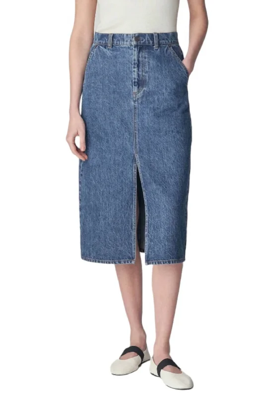 Women's ankle-length denim skirts for relaxed style -Organic Denim Skirt In Indigo