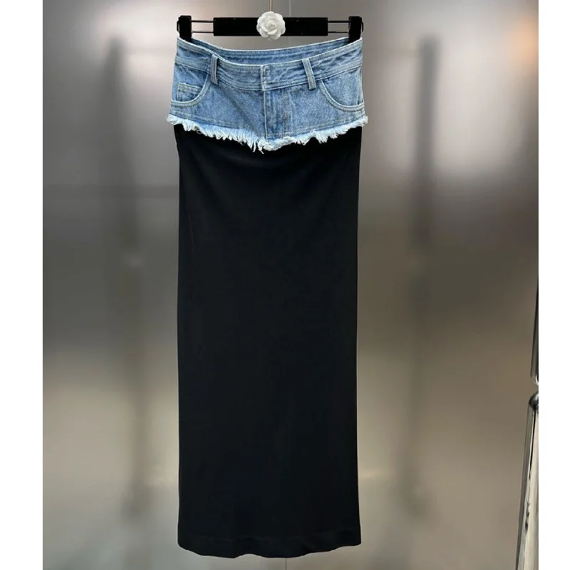 Women's denim skirts with belt for polished look -OUDINA Unique Stylish Street Denim Patchwork Casual Long Patchwork Denim Skirt High Waist Skirts For Women Women's denim skirts with belt for polished look -OUDINA Unique Stylish Street Denim Patchwork Casual Long Patchwork Denim Skirt High Waist Skirts For Women