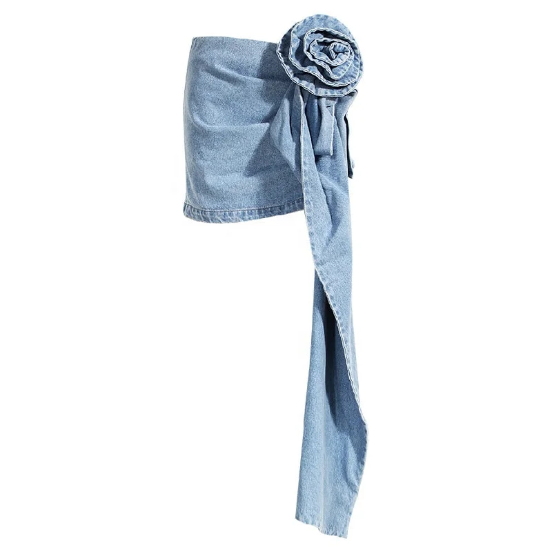 Women's denim skirts with leather details for edgy look -OUDINA Wholesale Unique Flower High Waist Irregular Jean Skirts For Women Ladies Mini Denim Skirt Women's denim skirts with leather details for edgy look -OUDINA Wholesale Unique Flower High Waist Irregular Jean Skirts For Women Ladies Mini Denim Skirt