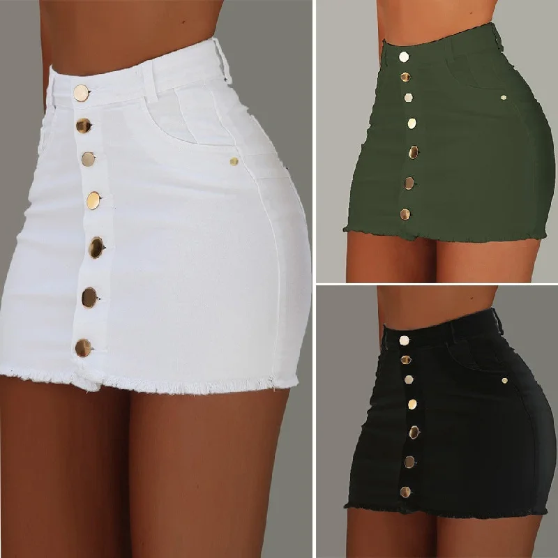 Women's embroidered denim skirts for unique fashion -Sassy Gal Pocket Denim Skirt