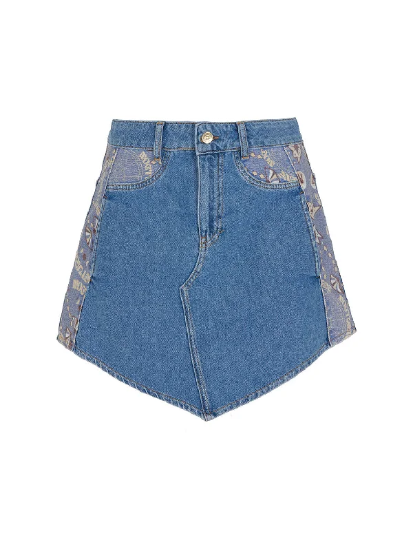 Women's denim skirts for parties and night outs -Printed Mini Jean Skirt