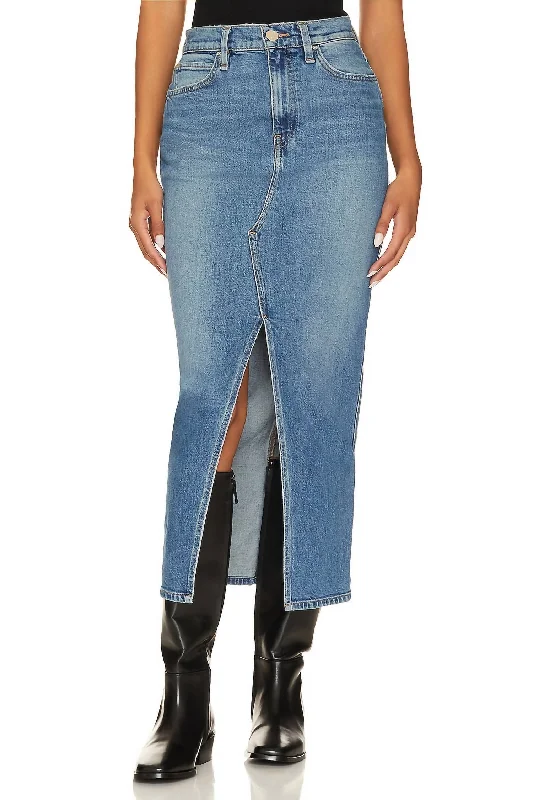 Women's denim skirts with pockets for practical use -Reconstructed Midi Jean Skirt In Lucent