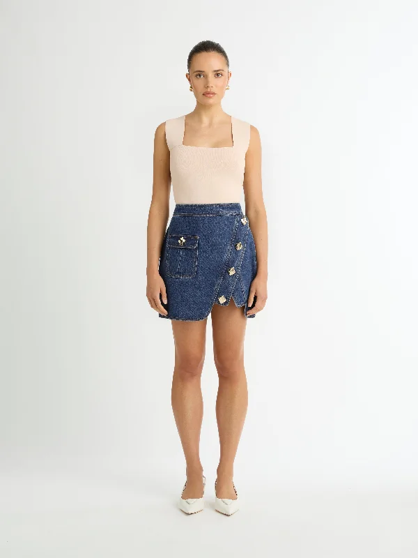 Women's denim skirts with belt loops for stylish accessories -REPUBLIC DENIM SKIRT