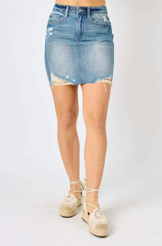 Women's denim skirts with button-down back for unique detail -Shania Denim Skirt In Blue