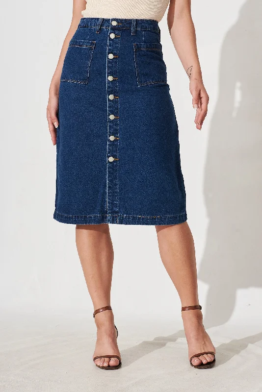 Women's raw hem denim skirts for edgy look -Sunflower Denim Skirt In Blue