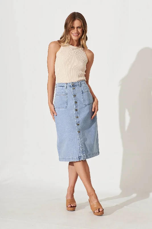 Women's slit denim skirts for added style -Sunflower Denim Skirt In Light Blue