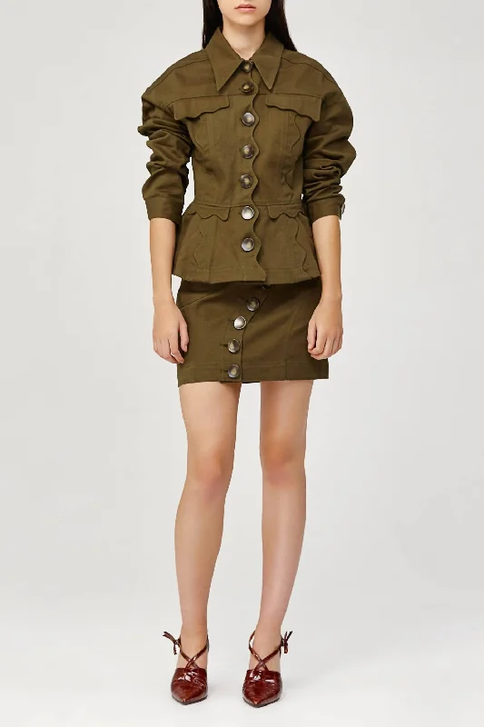 Women's denim skirts for evening dinner parties -Tana Denim Skirt In Olive