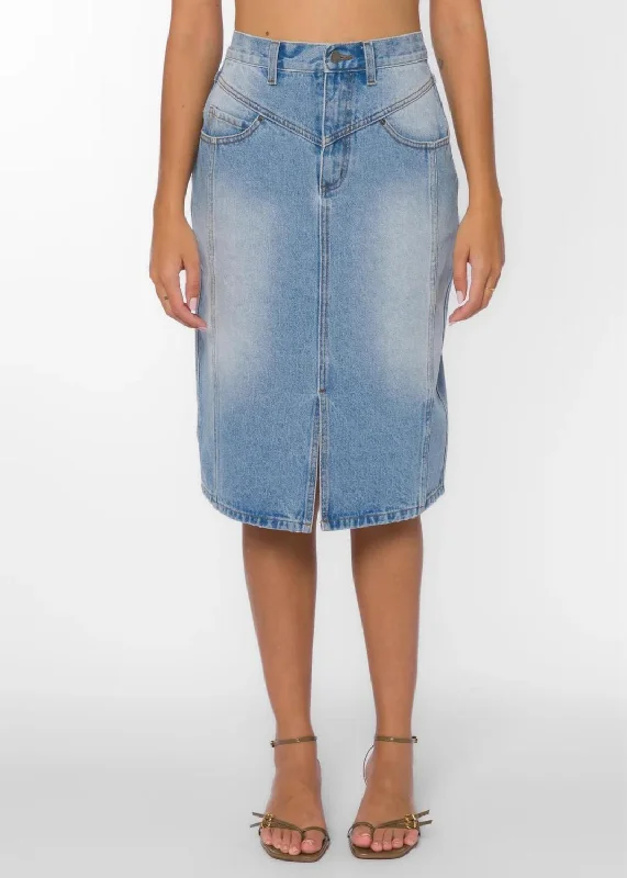 Women's denim skirts for family gatherings -Tessia Denim Skirt In 203 Vintage Light Blue Sanded 25