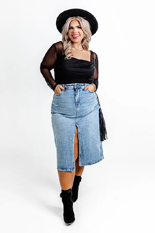 Women's oversized denim skirts for relaxed fit -The Everly High Waist Denim Skirt Curves Women's oversized denim skirts for relaxed fit -The Everly High Waist Denim Skirt Curves