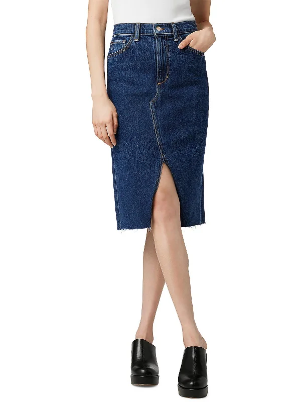 Women's denim skirts for fall outfits -The Joplin Womens Slit Knee-Length Denim Skirt