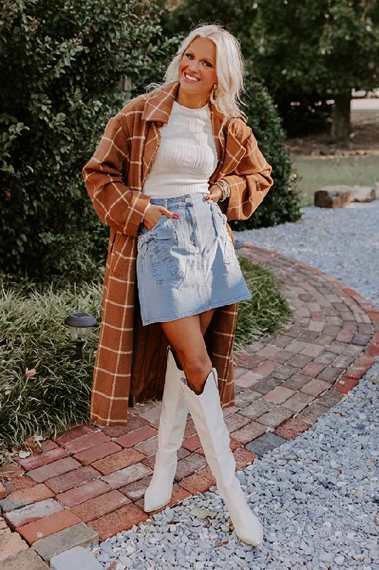 Women's denim skirts for travel comfort -The Kaeli High Waist Denim Skirt in Light Wash Women's denim skirts for travel comfort -The Kaeli High Waist Denim Skirt in Light Wash
