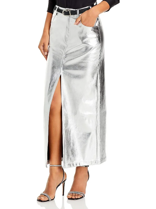 Women's denim skirts for layering over tights in fall -Tinsley Womens Vegan Leather Long Denim Skirt Women's denim skirts for layering over tights in fall -Tinsley Womens Vegan Leather Long Denim Skirt