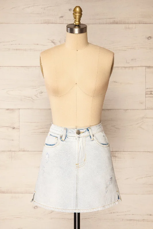 Women's wrap-around denim skirts with tie waist for adjustable fit -Torremolinos | Light Blue High-Waisted Denim Skirt