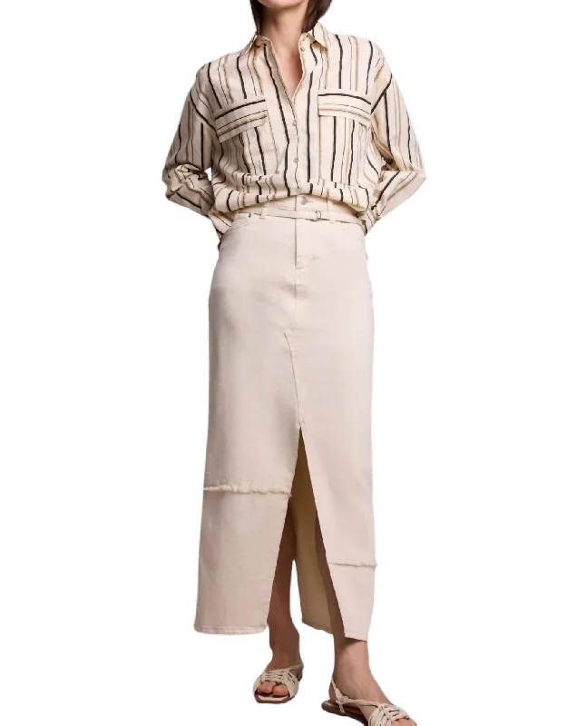 Women's loose fit denim skirts for relaxed wear -Twill Denim Skirt In Beige