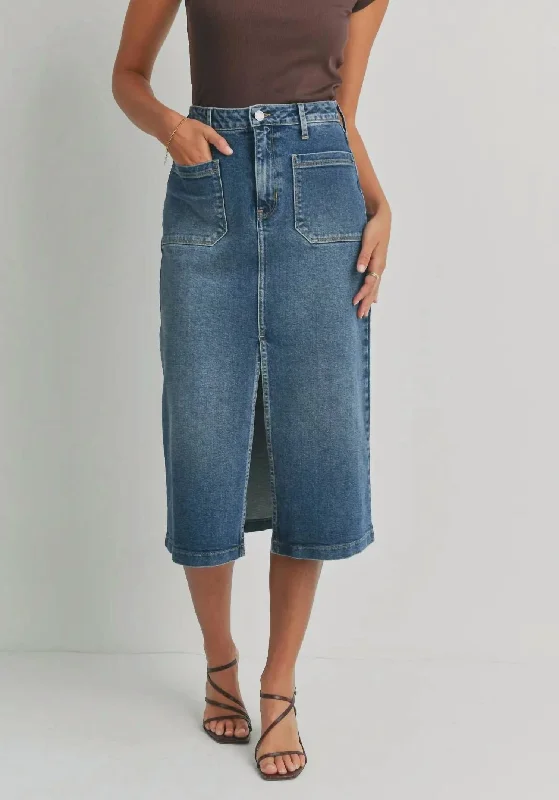 Women's corduroy denim skirts for winter outfits -Utility Pocket Denim Skirt In Medium Denim Women's corduroy denim skirts for winter outfits -Utility Pocket Denim Skirt In Medium Denim