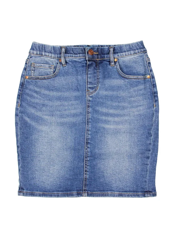 Women's black denim skirts for monochrome outfits -Valentina Womens Denim High Rise Denim Skirt
