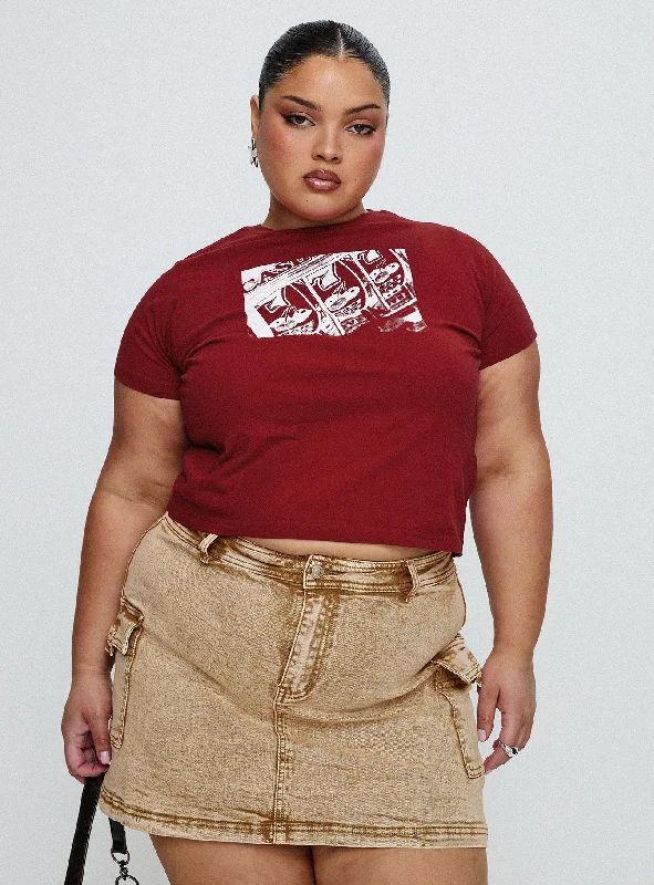Women's white denim skirts for summer days -Velveta Low Rise Denim Skirt Camel Curve Women's white denim skirts for summer days -Velveta Low Rise Denim Skirt Camel Curve