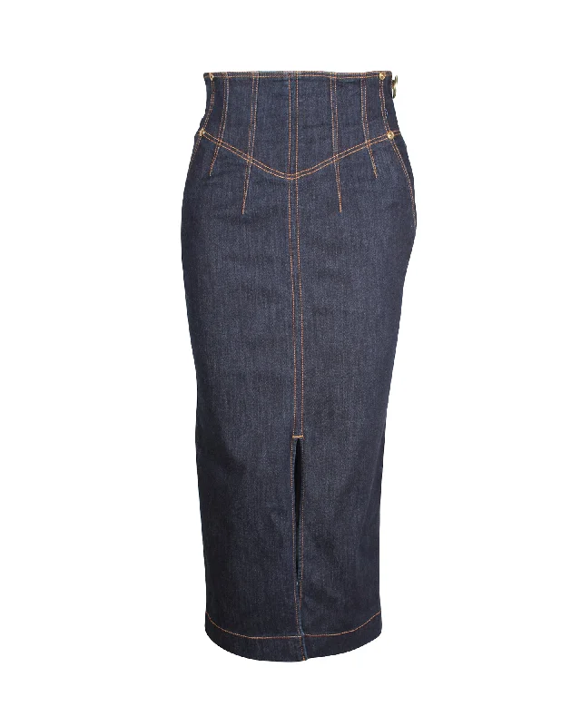 Women's flare denim skirts for vintage-inspired fashion -Versace Jeans Couture Midi Skirt in Blue Cotton