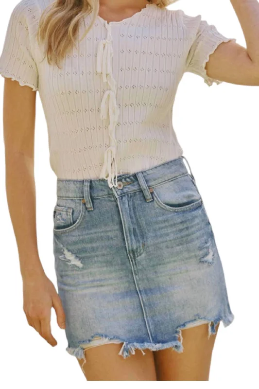 Women's denim skirts with side slits for added mobility -Western Short Denim Skirt In Blue