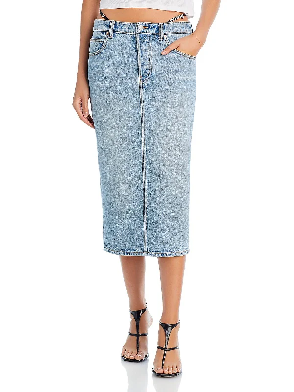 Women's denim skirts for festival wear -Womens Embellished Thong-Style Straps Denim Skirt
