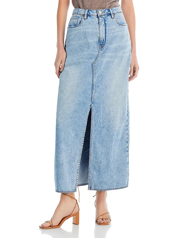 Women's fitted denim skirts for evening events -Womens Long Denim Denim Skirt