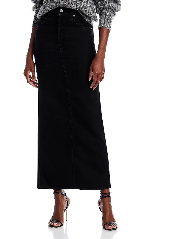 Women's asymmetrical hem denim skirts for edgy style -Womens Mid Rise Long Denim Skirt Women's asymmetrical hem denim skirts for edgy style -Womens Mid Rise Long Denim Skirt
