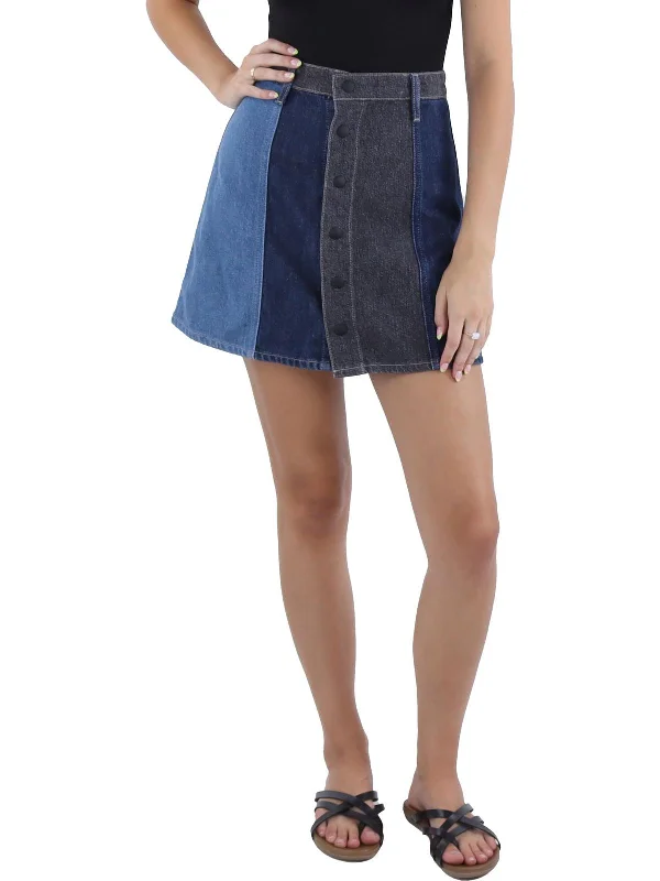 Women's fitted denim skirts for evening events -Womens Mini A-lIne Denim Skirt