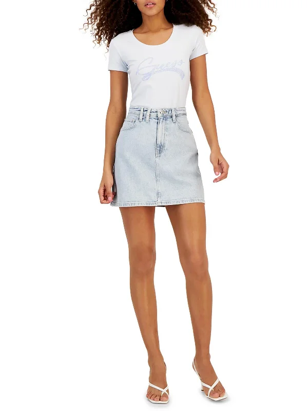 Women's denim skirts for plus-size fashion -Womens Mini Faded Denim Skirt